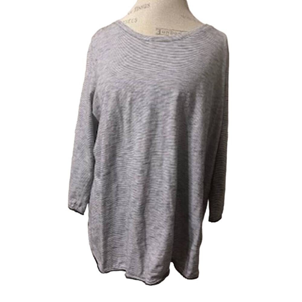 Talbots Woman Black and White Striped Tunic with Crochet Trim Plus Size 1X